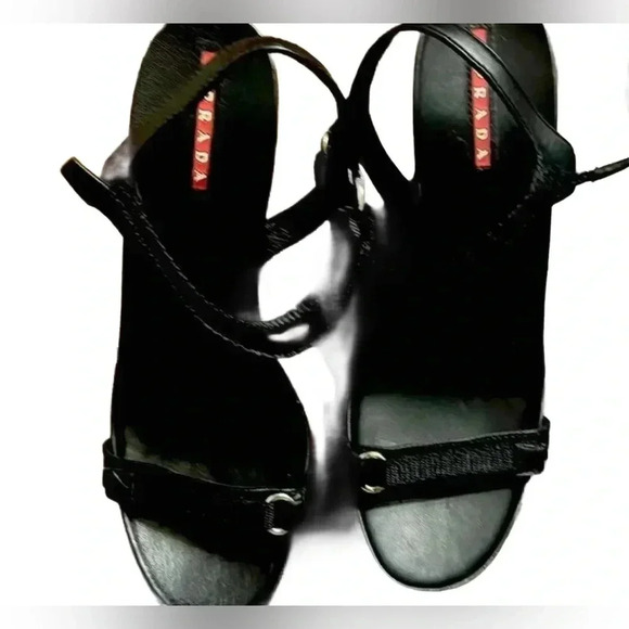 NEW Prada black wedge leathers shoes. Full set. Box & dust bags - Picture 1 of 5